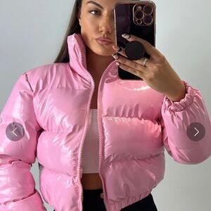 Cropped Pink Puffer Jacket